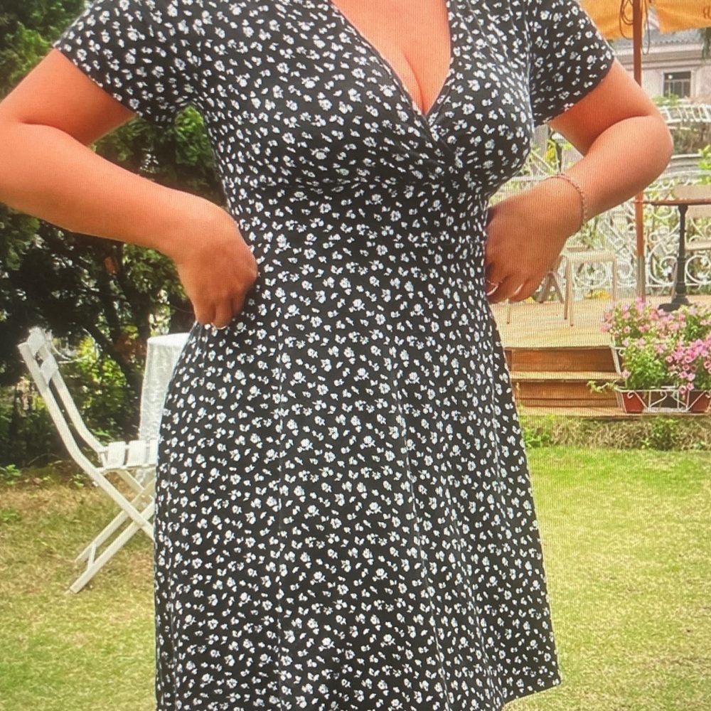 Black Floral Wrap Midi Dress - Elegant Women's Summer Dress - Picture 5 of 6